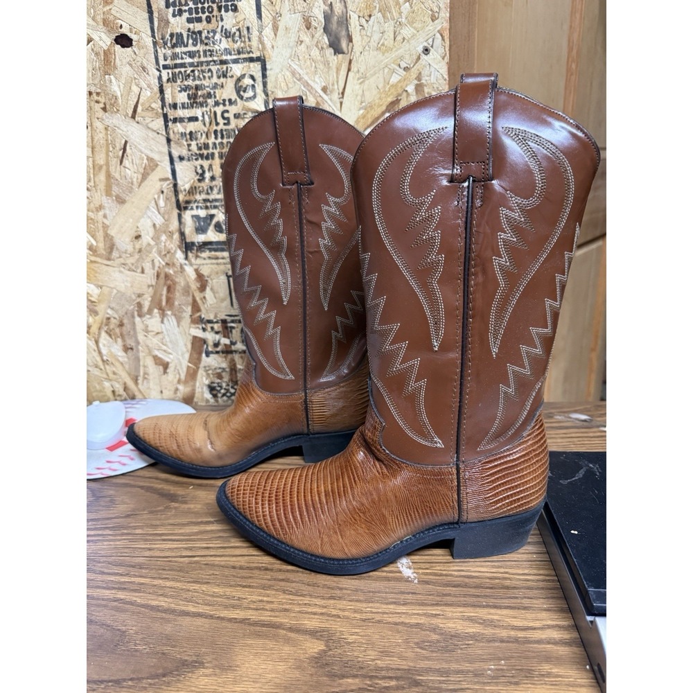 Sedona Santa Fe Western Cowboy Boots Mens 8 M Peanut Brittle Lizard Print Box